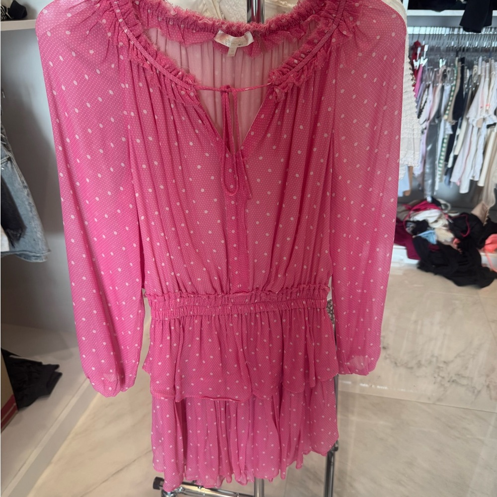 LoveShackFancy Pink Ruffled Tiered 3/4 Sleeve Blouse